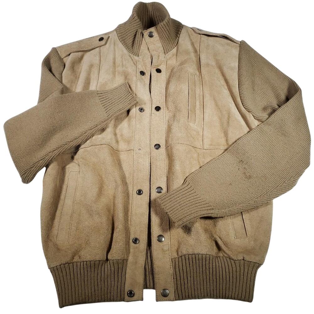 Vintage 60s Burdines Florida Leather Varsity Jacket Bomber Knit Sweater Size XL